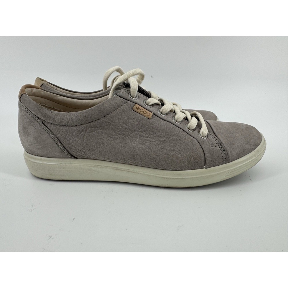 ECCO Soft 7 Women 39 8 Taupe Nubuck Leather Low Top Sneakers Lace Up Shoes